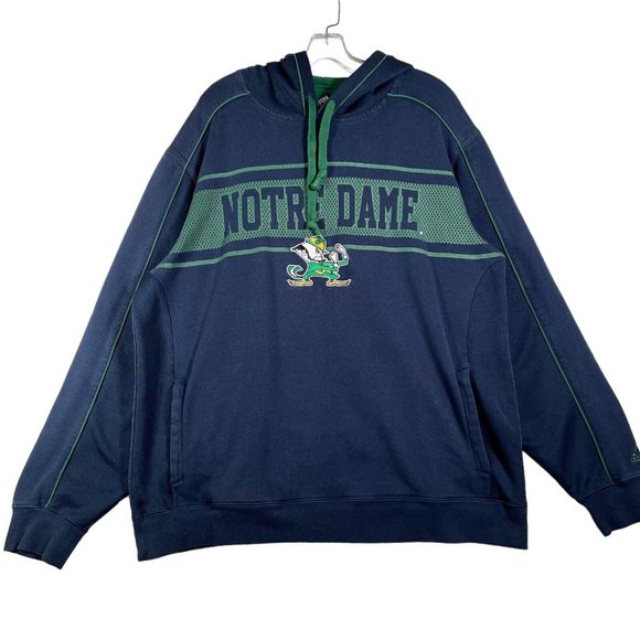 Adidas Notre Dame Pullover Hoodie Size XL Blue Green‎ Logo Spell Out Pockets - Picture 1 of 12